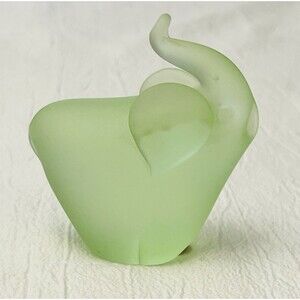 Satin Frosted Art Glass Abstract Elephant Paperweight Trunk Up Green 3" tall